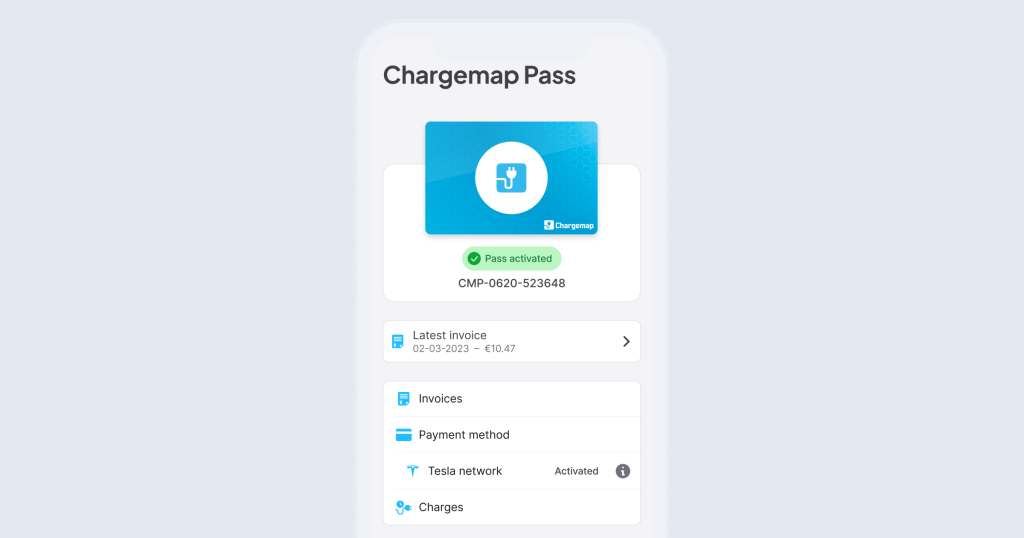 Manage Tesla charges and invoices in Chargemap app