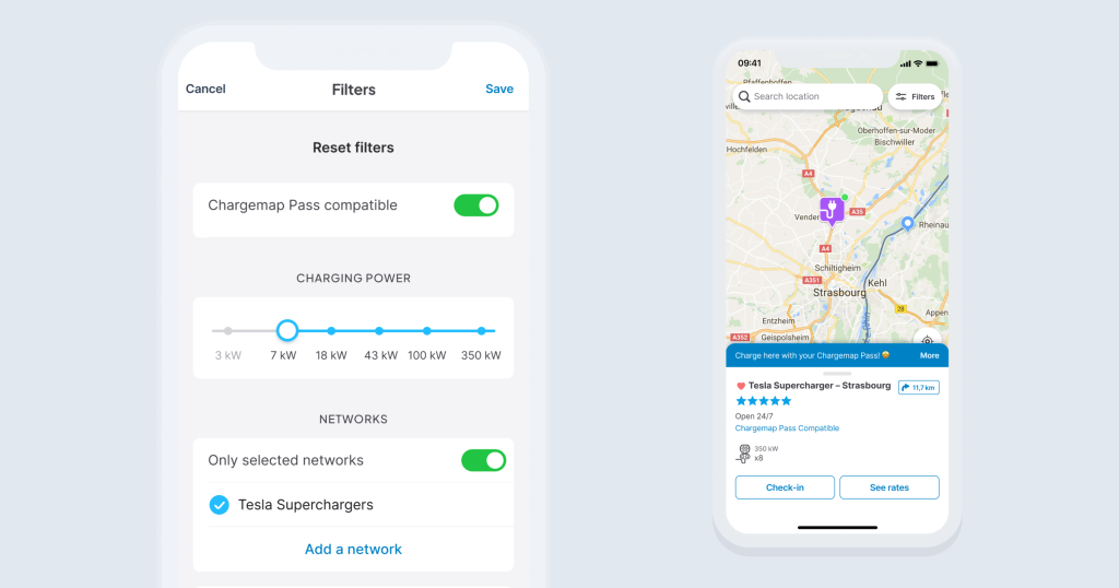 Filter Chargemap Pass compatible Tesla Supercharger