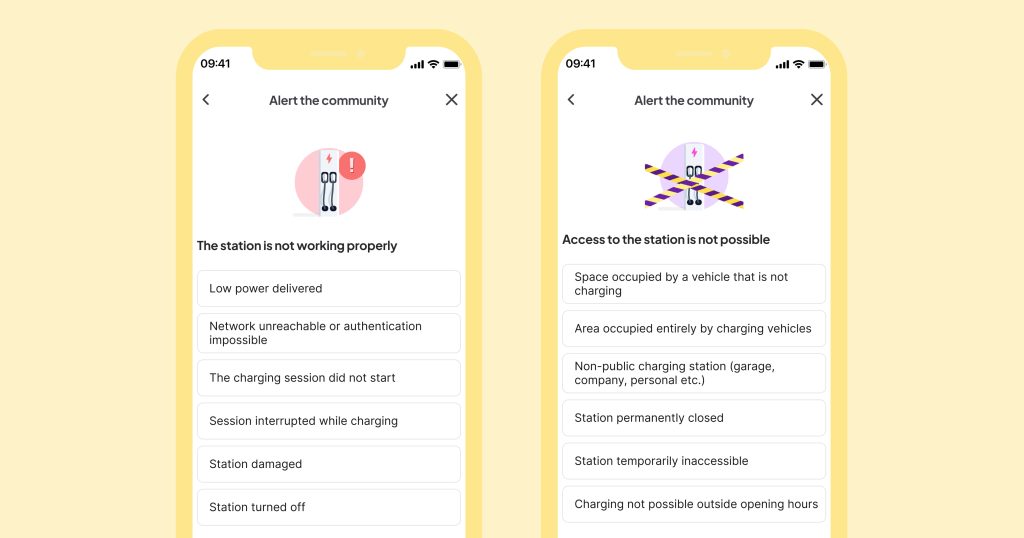 Alert the chargemap community about a malfunction or impossible access to a charging station