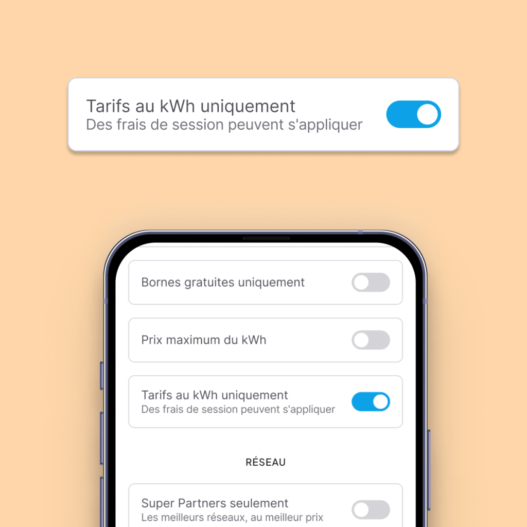 Filtre Chargemap : tarif au kWh uniquement